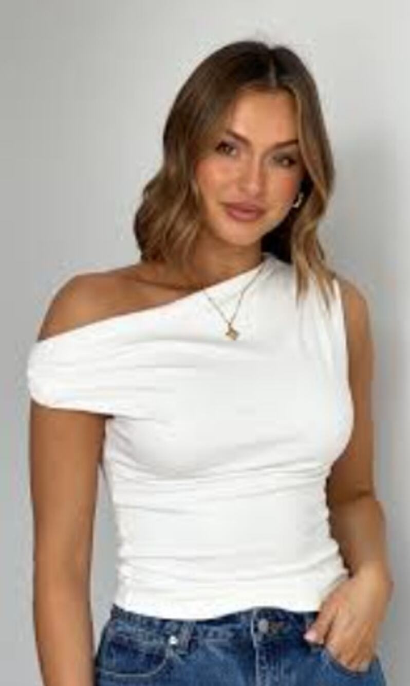 Billy J Elva Top Shirt Off Shoulder White Size 6 Lined Short Sleeve NWT